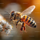 Close-up of Honeybee Pollinating a Flower in Sunlight