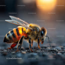 Close-up of a Honeybee in Vivid Sunset Light