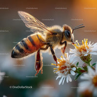 Close-Up of Honeybee on White Wildflower in Sunlight