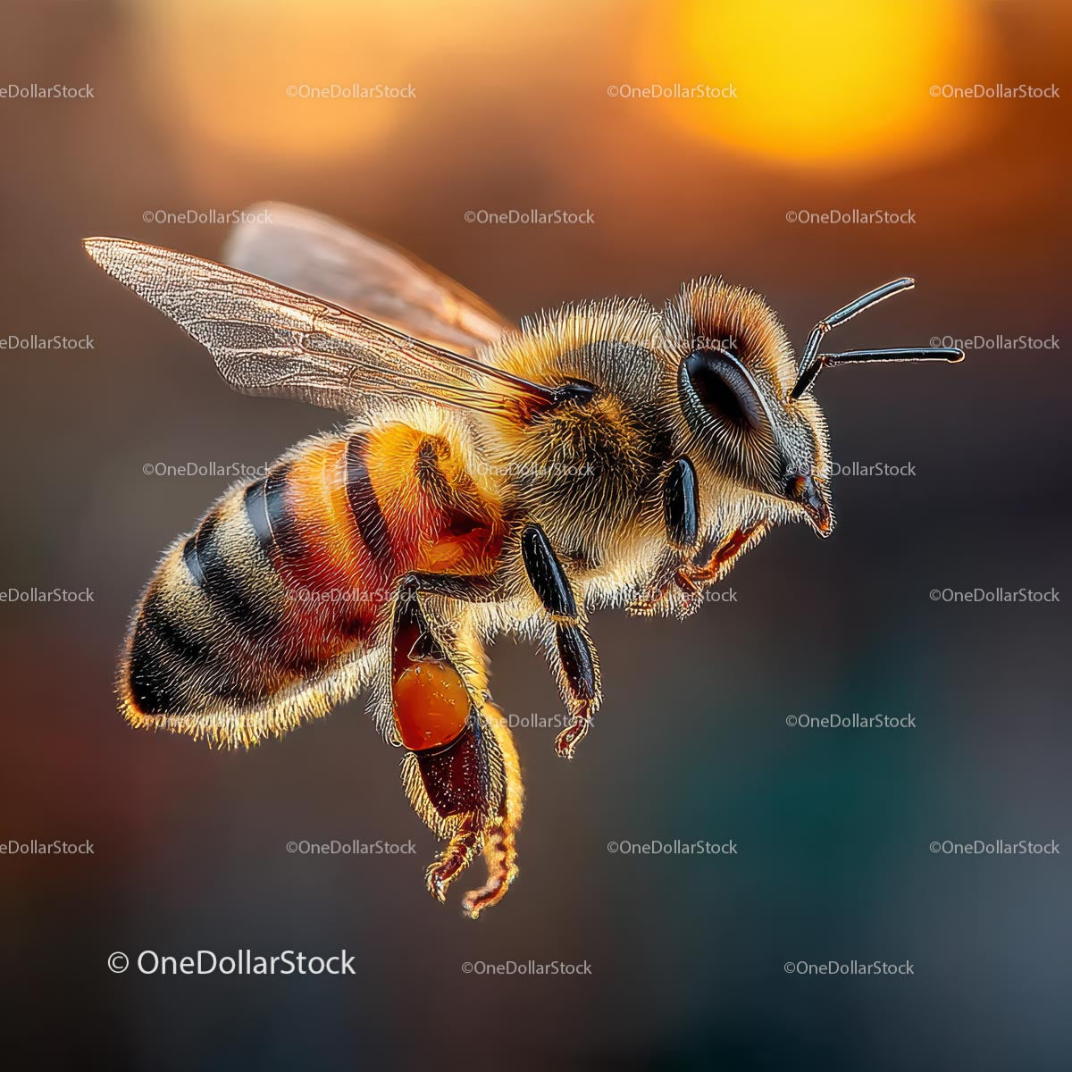 Close-Up of Honey Bee in Golden Sunset Light