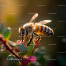 Macro Shot of Honeybee Pollinating Pink Flowers
