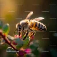 Macro Shot of Honeybee Pollinating Pink Flowers
