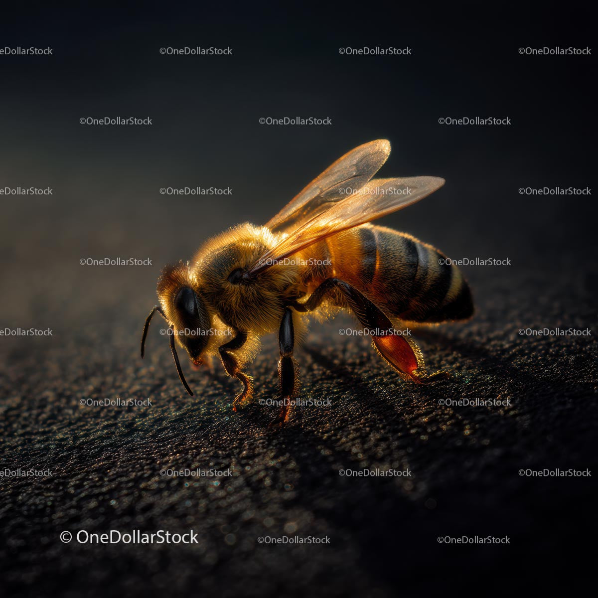 Detailed Macro Shot of a Honey Bee in Golden Light