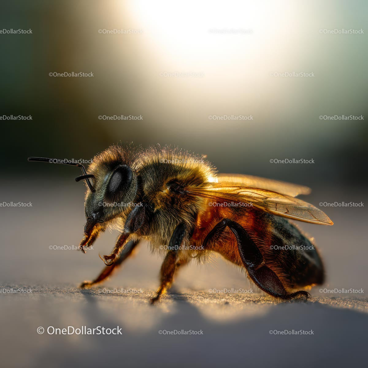 Close-Up of a Honeybee in Golden Sunset Light