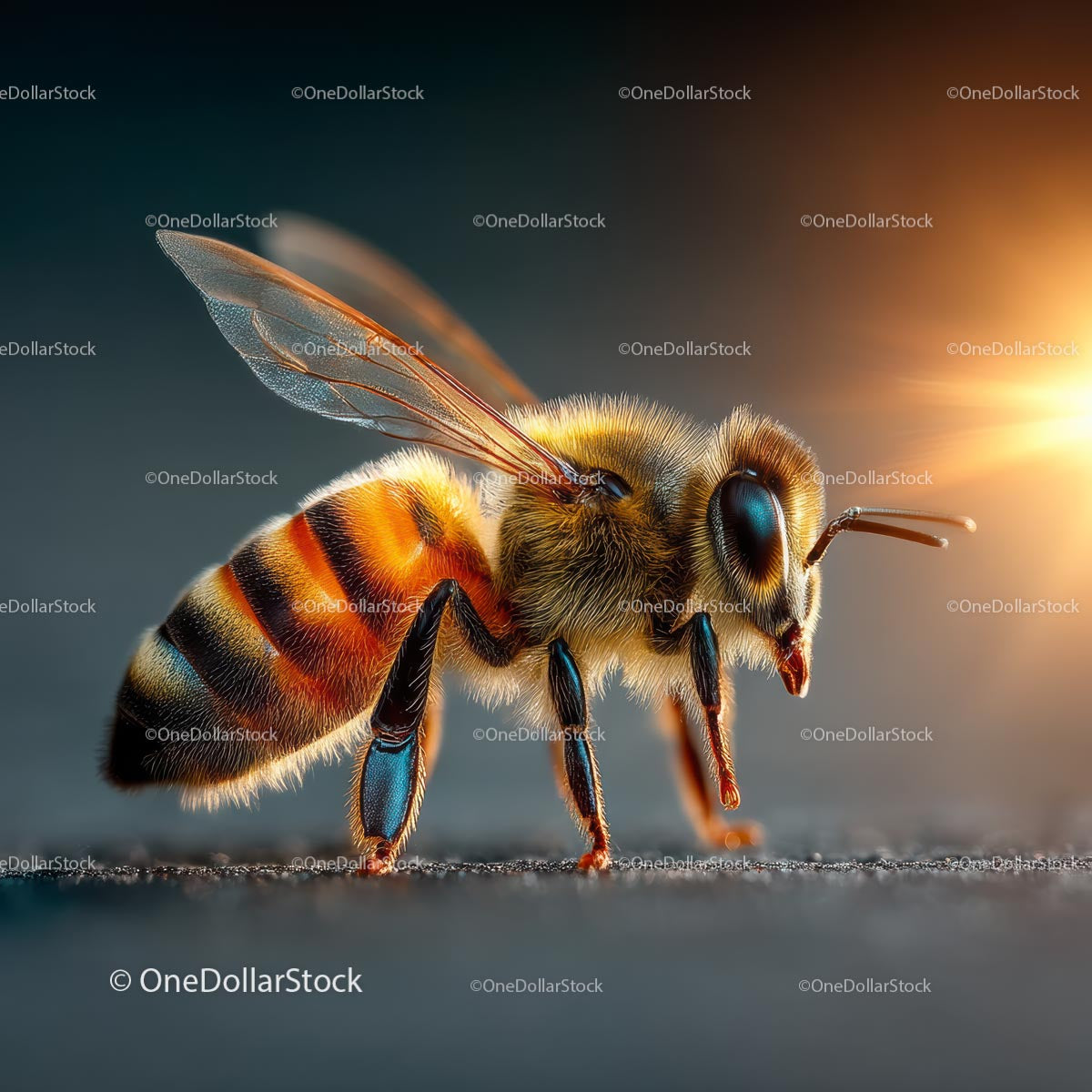 Close-Up of a Honeybee in Golden Light