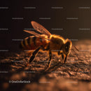 Golden Light Close-Up of Honeybee in Nature