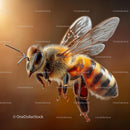 Close-Up of Honeybee in Flight with Detailed Features