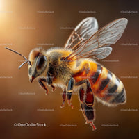 Close-Up of Honeybee in Flight with Detailed Features