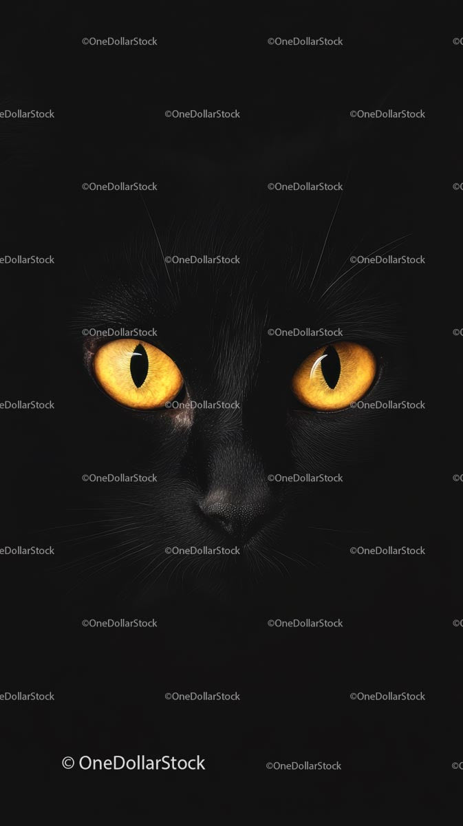 Black Cat with Glowing Yellow Eyes in Darkness