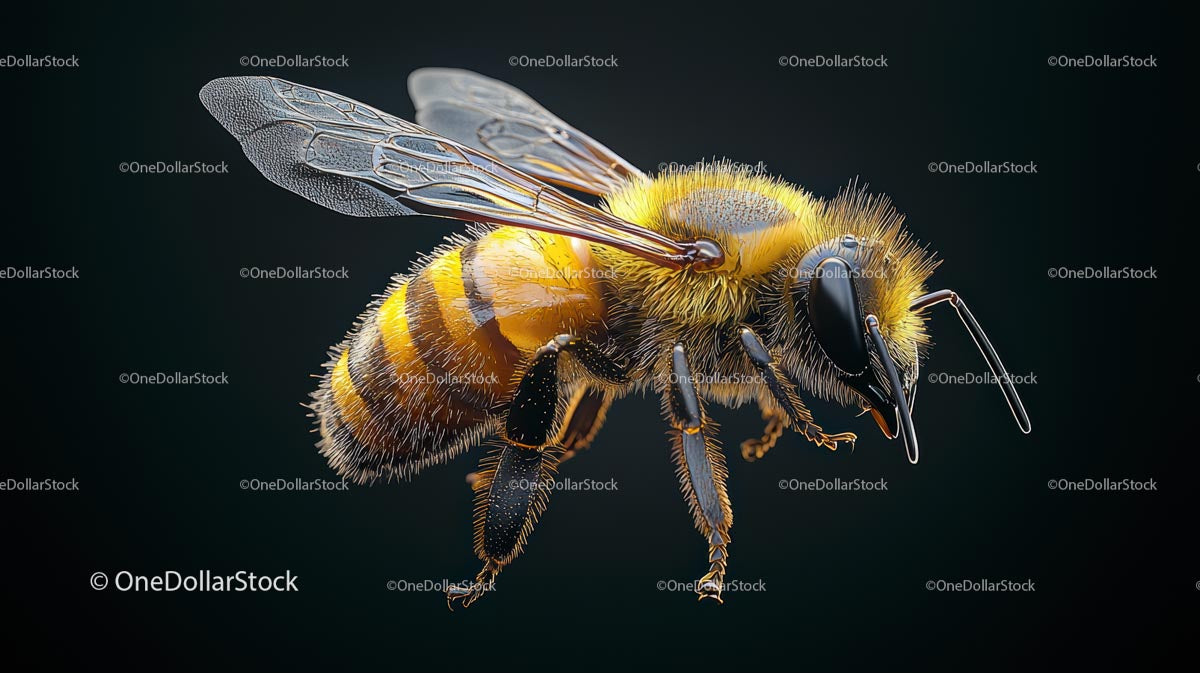 Detailed Macro Shot of Honeybee with Delicate Wings