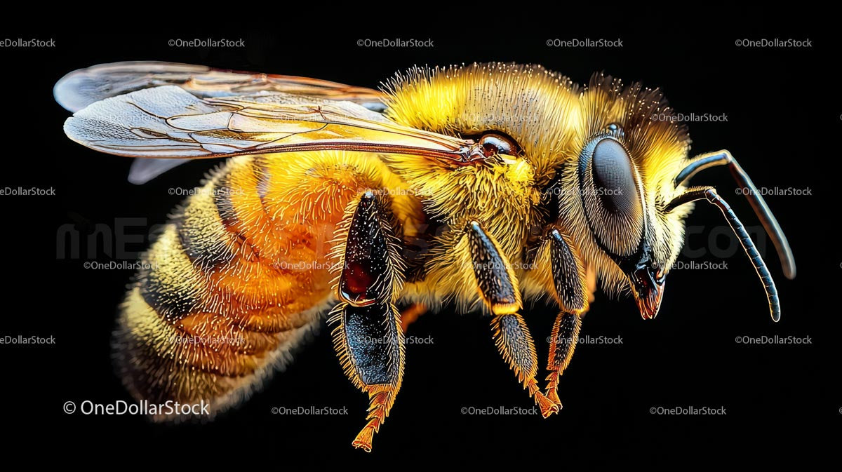 Detailed Macro of a Honeybee on Black Background