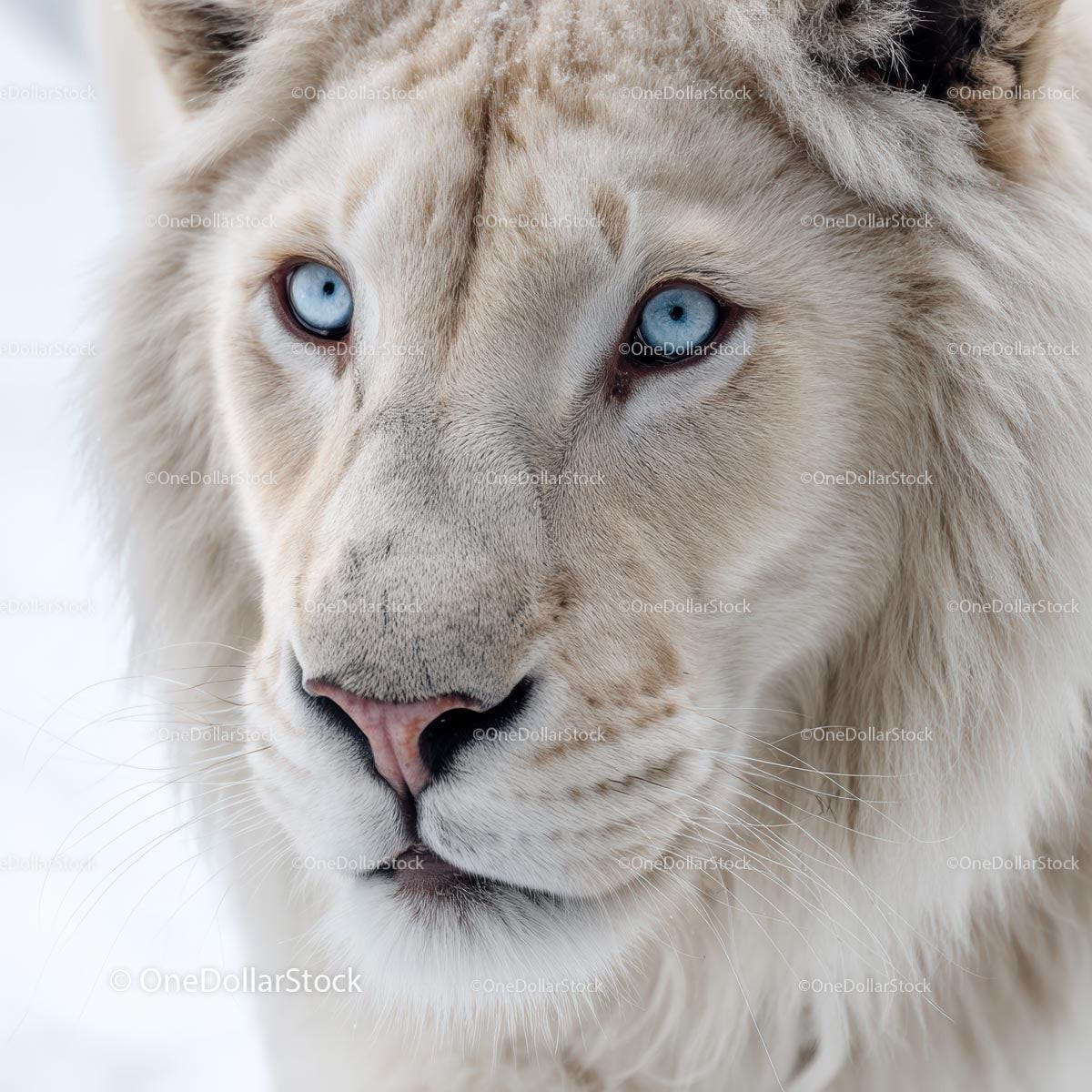 Majestic White Lion with Striking Blue Eyes
