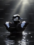 Black and White Duck in Sunlit Serenity