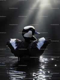 Black and White Duck in Sunlit Serenity