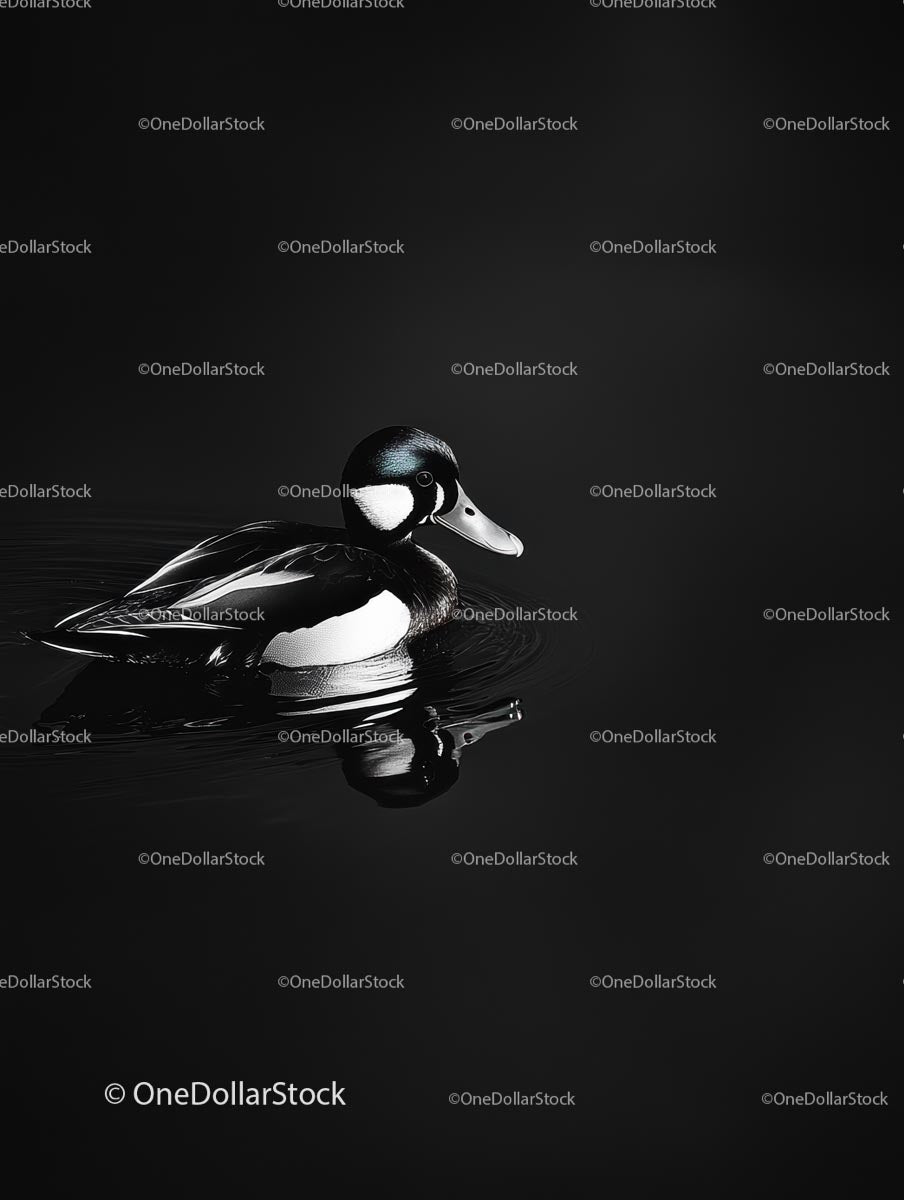 Elegancka kaczka pływająca po spokojnej wodzie w monochromatycznym wydaniu