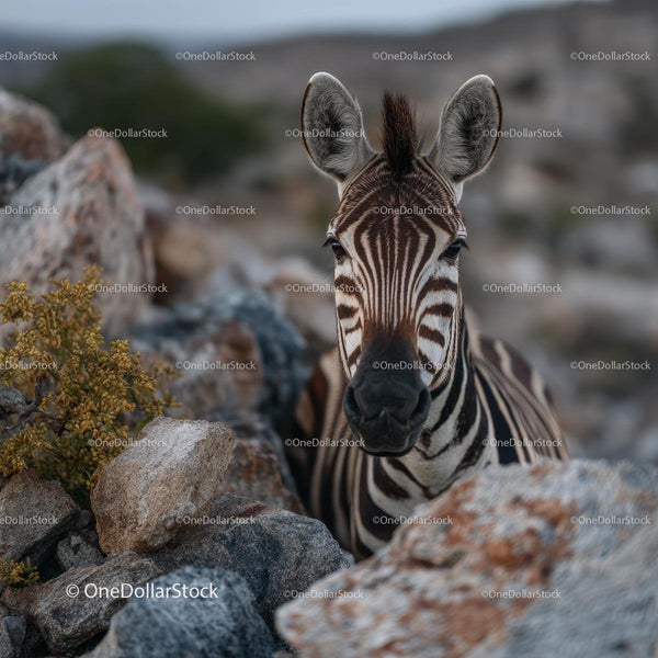 Zebra wśród skalistego terenu w naturalnym środowisku