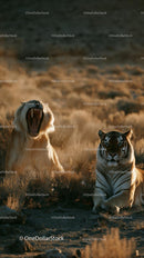 Roaring Tiger Pair in Sunlit Wilderness