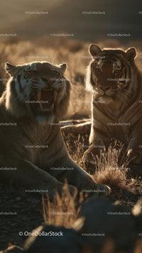 Majestic Tigers in Sunlit Grasslands