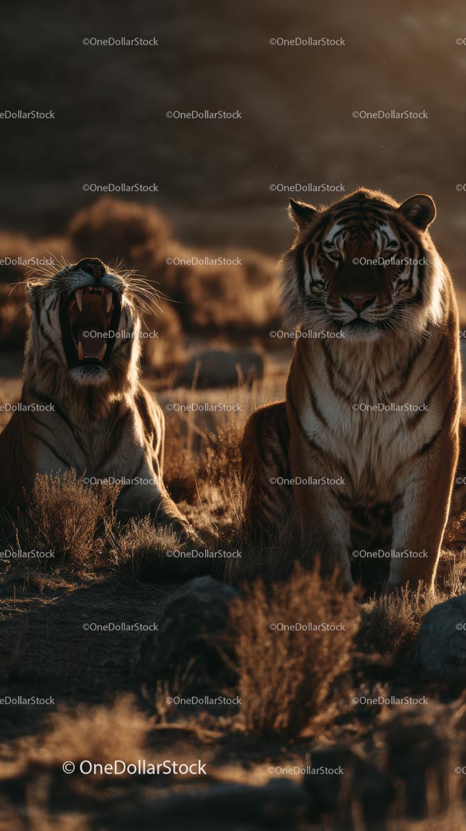 Majestic Tigers in Golden Hour Light