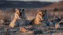 Two Majestic Tigers Resting in the Sunset