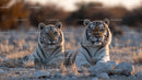 Majestic White Tigers Resting in Natural Habitat