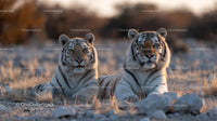 Majestic White Tigers Resting in Natural Habitat