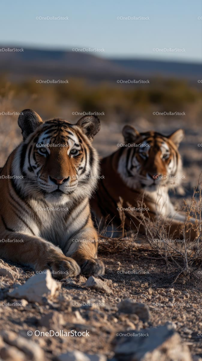 Bengal Tigers Resting in the Sunlit Savannah
