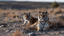 Tigers Resting Gracefully in Arid Savannah Landscape