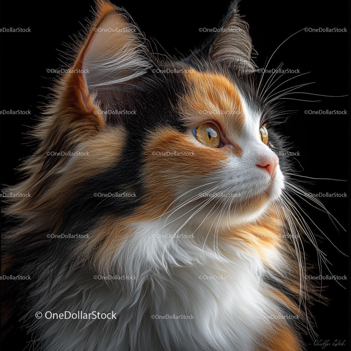 Majestic Calico Cat with Striking Yellow Eyes