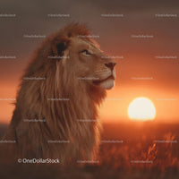 Majestic Lion at Sunset on the Savannah