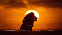 Majestic Lion Silhouette at Sunset in African Savannah