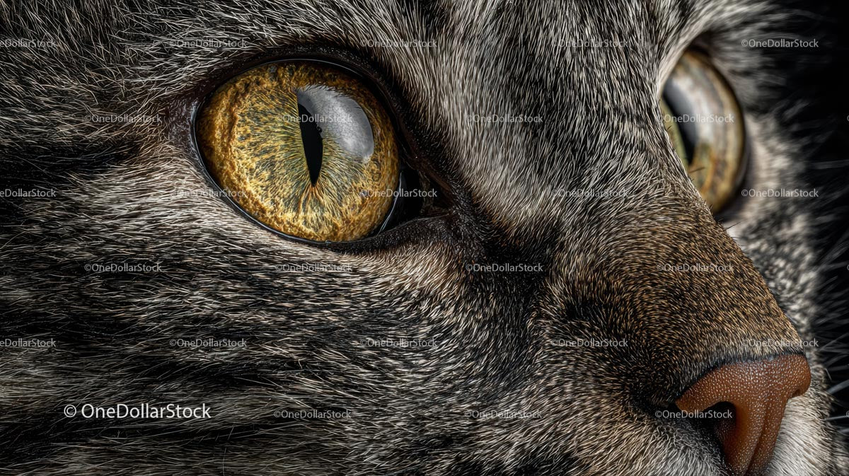 Close-Up of Feline Eye and Textured Tabby Fur