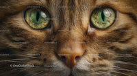Close-Up of Tabby Cat's Intense Green Eyes and Fur