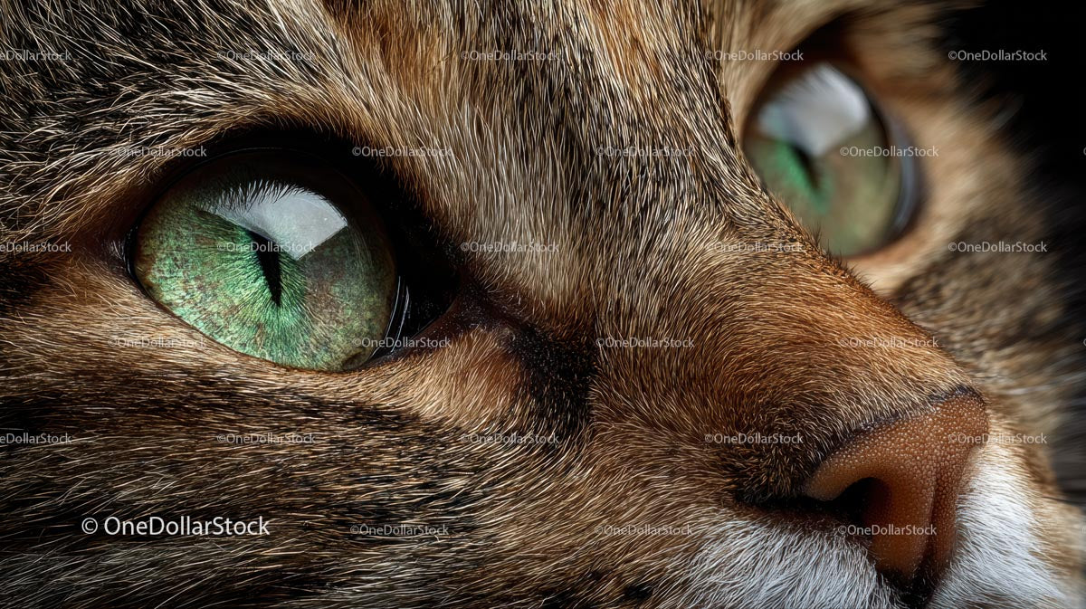 Close-Up of Tabby Cat's Intense Green Eyes