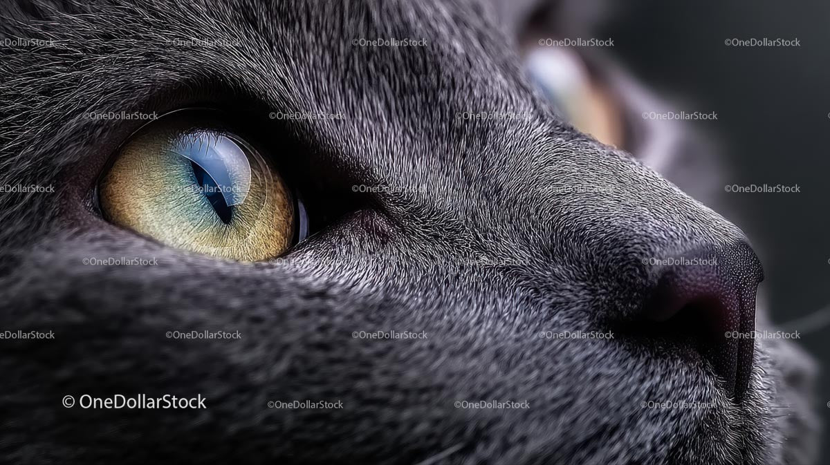 Close-Up of a Gray Cat with Striking Yellow Eyes