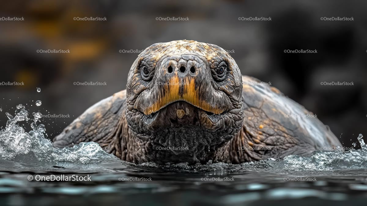 Galapagos Tortoise Emerging from Water with Splash