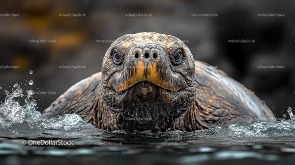 Żółw z Galapagos Wynurzający się z Wody z Pluskiem