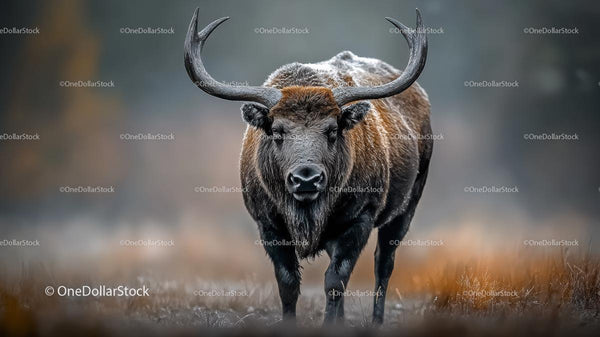 Majestic Bison in Misty Autumn Forest