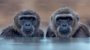 Gorillas Enduring a Cold Winter Bath