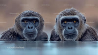 Gorillas Enduring a Cold Winter Bath