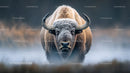 Majestic Bison in Misty Wilderness Landscape