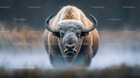 Majestic Bison in Misty Wilderness Landscape