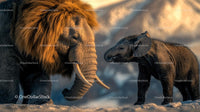Majestic Mammoth and Baby Elephant in Snowy Tundra