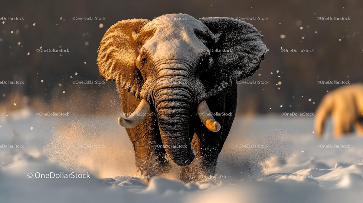 Majestic Elephant Charging Through Snowy Wilderness