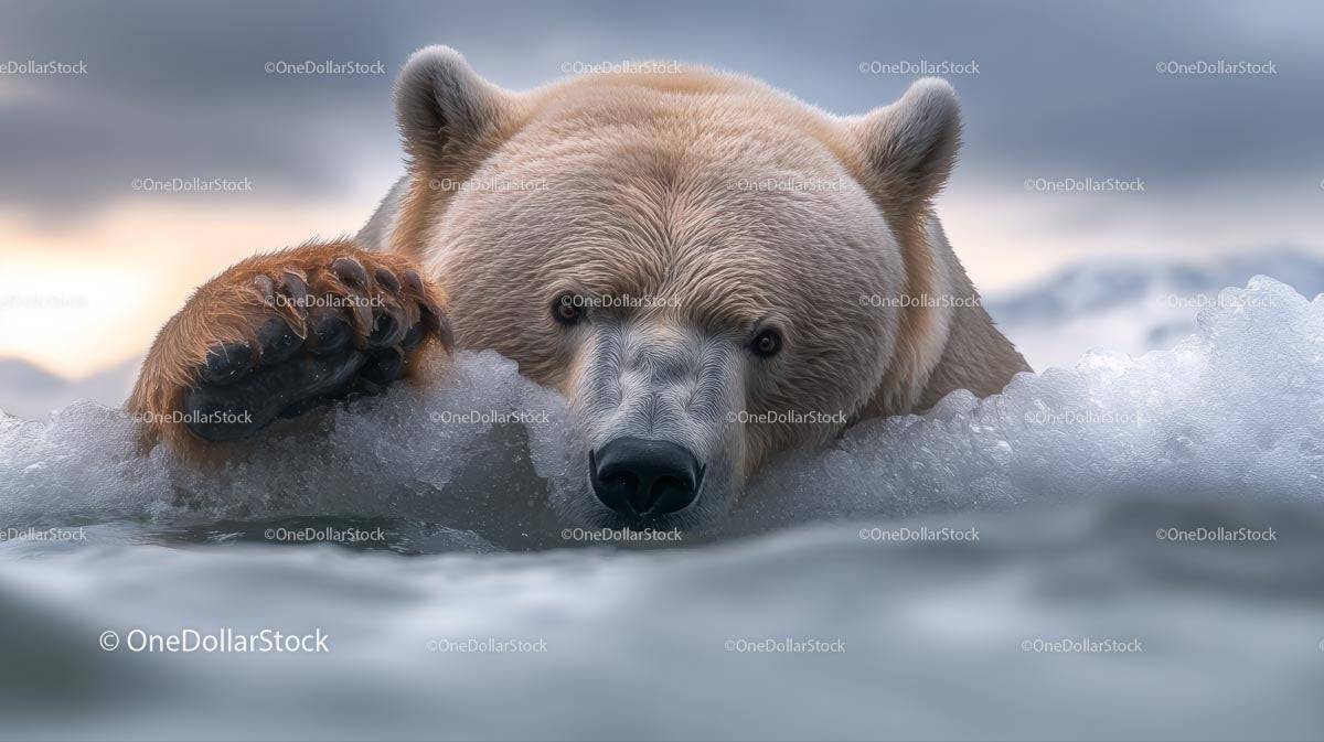 Majestic Polar Bear Swimming through Arctic Waters