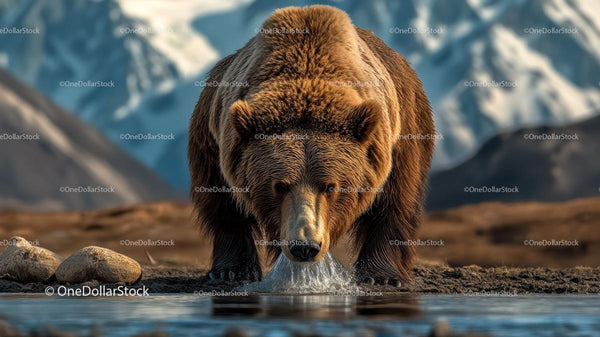 Majestatyczny niedźwiedź grizzly przy górskim strumieniu