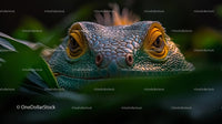 Close-Up of Lizard Peeking Through Green Foliage