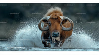 Majestic Bison Charging Through Water with Powerful Splash