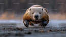 Energetic Beaver Running Along Riverbank