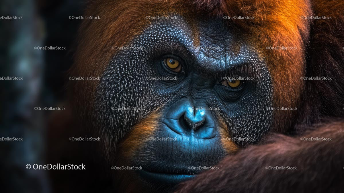 Intense Gaze of a Bornean Orangutan in Detail